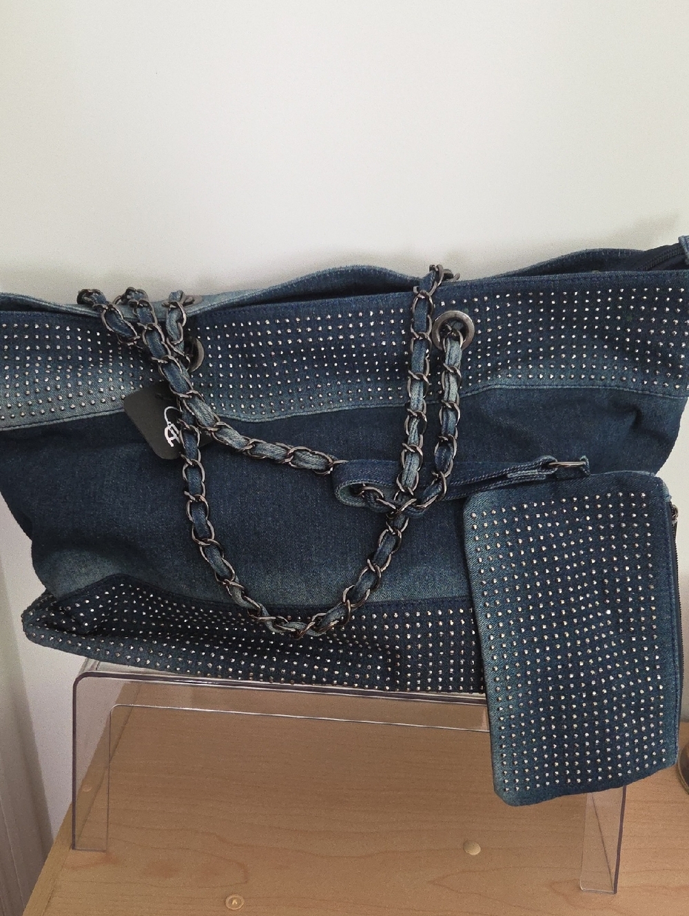Denim huge tote w/wristlet NWT